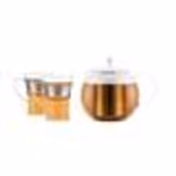 Théière à piston - BODUM - ASSAM SET - 1.0 l avec filtre inox couvercle plastique + 2 tasses verre anse inox 0.35 l