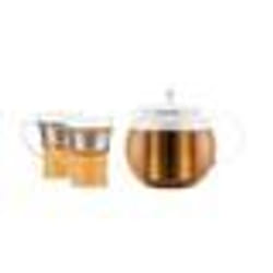 Théière à piston - BODUM - ASSAM SET - 1.0 l avec filtre inox couvercle plastique + 2 tasses verre anse inox 0.35 l