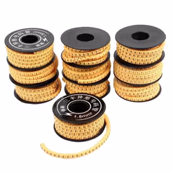 SOURCING MAP 10Pcs PVC flexible jaune nombre 0-9 Impressions 15㎟ Câble Fil étiquette Marqueurs