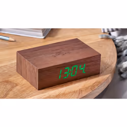 Gingko Design Flip Click Clock, Réveil numérique, Rectangle, Noyer, 12/24h, Tactile, Chine
