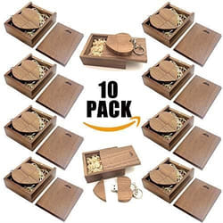 A Plus+ 10 Pièces Clé USB 3.0 16 Go Forme de Coeur USB 3.0 Stick avec Porte-clés + 10 Pièces Boîtes en Bois Cadeau pour Mariage et