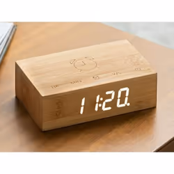 Gingko Design Flip Click Clock, Réveil numérique, Rectangle, Bambou, 12/24h, Tactile, Chine