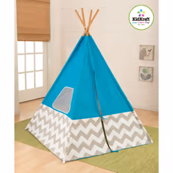 KidKraft Tipi – Turquoise À Chevron Gris Et Blanc - Vue supplémentaire 4