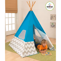 KidKraft Tipi – Turquoise À Chevron Gris Et Blanc - Vue supplémentaire 8