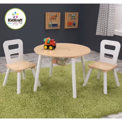 KidKraft Table Ronde &amp; 2 Chaises, Chaise, Bois, Forme arrondie, Bois, Intérieure, 3 an(s)