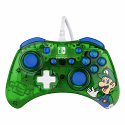 PDP Rock Candy: Luigi Lime Bleu, Vert, Translucide USB Manette de jeu Analogique/Numérique Nintendo Switch, Nintendo Switch Lite, Nintendo Switch OLED