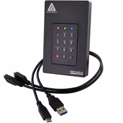 Apricorn Aegis Fortress L3, 2 To, USB Type-A vers USB Type-C, 3.2 Gen 1 (3.1 Gen 1), Protection par mot de passe, Noir