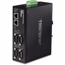 Trendnet TI-M42, Noir, IP30, 4 x Serial (DB-9) ports, 10,100 Mbit/s, IEEE 802.3, IEEE 802.3u, IEEE 802.3x, RS-232/422/485