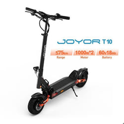 Trottinette électrique Joyor T10 double moteur 2000 W 10 pouces tout-terrain batterie 60 V et 18 Ah autonomie 75 km - Noir