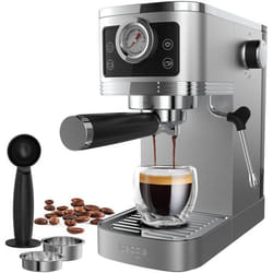 Iceagle Machine à Cafetière Expresso  20-Bar Pompe Italienne - CM1660 - 1350W - Mousseur à Lait - Manomètre - Acier Inoxydable