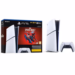 Sony PlayStation 5 Slim + Spider-Man 2 Digital, PlayStation 5, Noir, Blanc, 16384 Mo, GDDR6, 448 Go/s, AMD