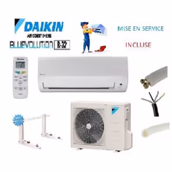 PRET A POSER CLIMATISATION DAIKIN 2000W FTXB RXB20C + KIT DE POSE 12 METRES + SUPPORT MURAL GAZ R32 pack comprenant : unité e ...