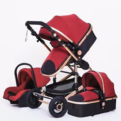 Poussette 3 en 1 Bébé Combinée Siège-Auto Nacelle Trio Réversible Réglable Haute Qualité Roues increvables Canne rouge.bazarl ...