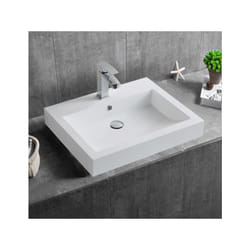 Petit Lavabo design mural Vasque suspendue en marbre coulé avec bonde Pop-up - Blanc - 60x48x14cm - Bernstein