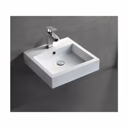 Lavabo mural / à poser en marbre moulé BS6050 - 45 x 45 x 12,5 - en blanc brillant Découvre l'élégance et la lumière dans ta  ...