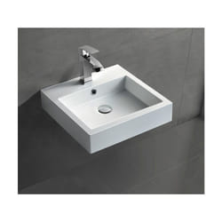 BERNSTEIN - Petit Lavabo design mural Vasque suspendue en marbre coulé avec bonde Pop-up - Blanc - 45x45x12,5cm - BS6050