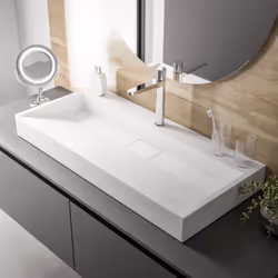 DESIGN : Cette vasque à poser sans robinet est fabriquée en marbre coulé avec une finition blanc brillant. De forme esthétiqu ...