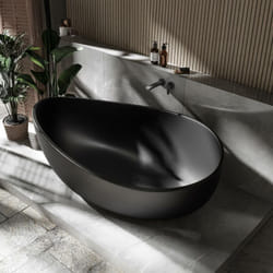 Bernstein - Grande Baignoire îlot moderne design en fonte minérale pour salle de bain avec bonde et trop plein, isolation thermique et