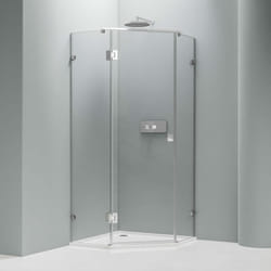 Bernstein - Cabine de douche d'angle pentagonale en verre trempé 8mm, Paroi de douche en coin avec porte battante, Profilé Chrome - 80x80x195cm