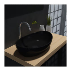 BERNSTEIN - Vasque ovale moderne Lavabo en fonte, Lave main à poser avec cache noir - 55x35x14,5cm - PB2004B Avec Lunette supplémentaire noire