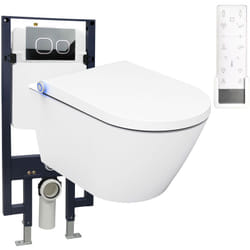 Bâti-support Toilettes Japonaises céramique blanc, wc lavant japonais + Télécommande, filtre odeurs, séchoir air chaud, veilleuse led