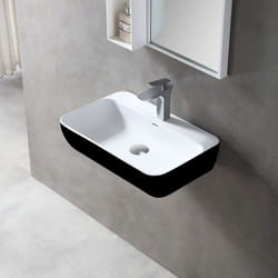 Vasque à poser ou lavabo à suspendre TWG201 en solide surface (Solid Stone) – noir/blanc mat – 60 x 40 x 14 cm - Bernstein
