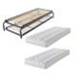 Lit gigogne métal + matelas 90x190 - 20 lattes bois - Gain de place - Made in France