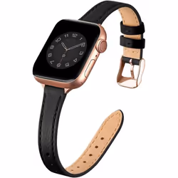 Bracelet en Cuir Véritable pour Apple Watch Series 10/9/8/7/6/5/4/3/2/1/SE/SE2 Noir&Or rose - SUNFWR-9.4