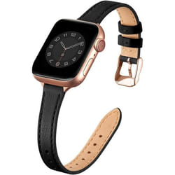 Bracelet en Cuir Véritable pour Apple Watch Series 10/9/8/7/6/5/4/3/2/1/SE/SE2 Noir&Or rose - SUNFWR-9.4