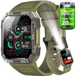 Montre Connectée Homme Militaire 2.01 Résistant aux Rayures Écran avec Appel Micro Haut Parleur Assistant Vocal Boussole