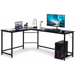 Bureau/Table Informatique,Bureau/Table d'Angle Ordinateur Coin en Bois et Métal avec 6 Pieds Réglables 168 x 125 x 74CM (Noir) - Costway