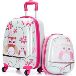 Valise Trolley pour Enfants - COSTWAY - Motif Hibou Mignon - Rose - ABS - 4 roulettes