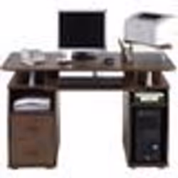 COSTWAY Bureau Informatique avec Rangement Imprimante 2 Tiroirs Coulissant Clavier Table dOrdinateur Marron