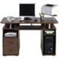 COSTWAY Bureau Informatique avec Rangement Imprimante 2 Tiroirs Coulissant Clavier Table dOrdinateur Marron