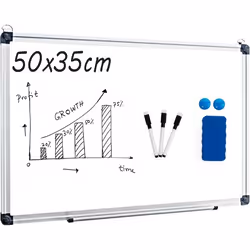 COSTWAY Tableau Blanc Magnétique 70x50cm Effaçable Surface avec Cadre en Aluminium2 Aimants 3 Stylos et Effaçable à Sec