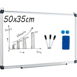 COSTWAY Tableau Blanc Magnétique 70x50cm Effaçable Surface avec Cadre en Aluminium2 Aimants 3 Stylos et Effaçable à Sec