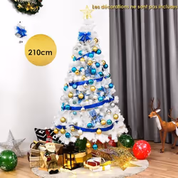 Sapin de Noël - COSTWAY - 210cm - Artificiel - PVC - Pied en Métal - Blanc