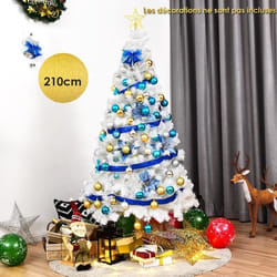 Sapin de Noël - COSTWAY - 210cm - Artificiel - PVC - Pied en Métal - Blanc