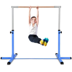 COSTWAY Barre de Gymnastique en Acier Hauteur Réglable de 91 à 150CM Charge 100KG pour Ecole Maison Jardin Diamètre 4CM Bleu