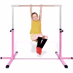 COSTWAY Barre de Gymnastique en Acier Hauteur Réglable de 91 à 150CM Charge 100KG pour Ecole Maison Jardin Diamètre 4CM Rose