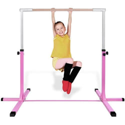 COSTWAY Barre de Gymnastique en Acier Hauteur Réglable de 91 à 150CM Charge 100KG pour Ecole Maison Jardin Diamètre 4CM Rose