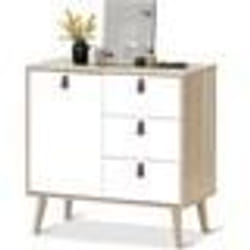 Commode de Chambre avec 3 Tiroirs et 1 Porte dont Hauteur de 2 Etagères Réglable Scandinave pour Salon Entrée 80 x 395 x 804CM