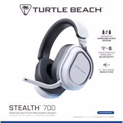 Turtle Beach Casque gaming amplifié multiplateforme sans fil Stealth 700 pour PS5, PS4, PC et mobile - Haut-parleurs 60 mm, microphone avec isolation acoustique par l'IA, Bluetooth, autonomie 80 heures, deux émetteurs - Blanc - Vue supplémentaire 18