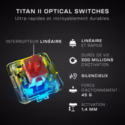 Turtle Beach Vulcan II Max - Clavier gaming PC optique et mécanique, touches rétro-éclairées RGB personnalisables et repose-poignet, Smart Keys, interrupteurs Titan II linéaires et fluides, plaque en aluminium, durabilité 200 millions de frappes - Noir - Vue supplémentaire 6