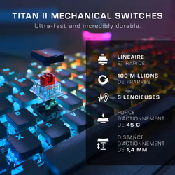 Turtle Beach Vulcan II - Clavier gaming PC taille standard, interrupteurs mécaniques TITAN II, touches rétro-éclairées RGB personnalisables, repose-poignets amovible, commandes multimédia, plaque supérieure en aluminium, pavé numérique - Noir - Vue supplémentaire 7