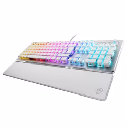 Turtle Beach Vulcan II - Clavier gaming PC taille standard, interrupteurs mécaniques TITAN II, touches rétro-éclairées RGB personnalisables, repose-poignets amovible, commandes multimédia, plaque supérieure en aluminium, pavé numérique - Blanc