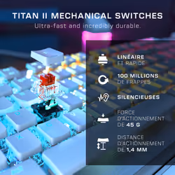 Turtle Beach Vulcan II - Clavier gaming PC taille standard, interrupteurs mécaniques TITAN II, touches rétro-éclairées RGB personnalisables, repose-poignets amovible, commandes multimédia, plaque supérieure en aluminium, pavé numérique - Blanc - Vue supplémentaire 7