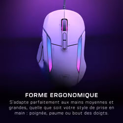 Turtle Beach Kone II - Souris gaming RGB ergonomique filaire, capteur optique 26 000 DPI, interrupteurs optiques 100 M de clics, 23 entrées personnalisables, molette 4D, patins en PTFE pur - Blanc arctique - Vue supplémentaire 8