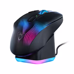 Turtle Beach Kone XP Air - Souris gaming RGB ergonomique, personnalisable et sans fil, Bluetooth, capteur optique 19 000 DPI, autonomie de batterie de 100 heures, station de charge, 29 entrées programmables, éclairage AIMO RGB, molette 4D Noir