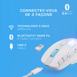 Turtle Beach Kone XP Air - Souris gaming RGB ergonomique, personnalisable et sans fil, Bluetooth, capteur optique 19 000 DPI, autonomie de batterie de 100 heures, station de charge, 29 entrées programmables, éclairage AIMO RGB, molette 4D Blanc - Vue supplémentaire 10